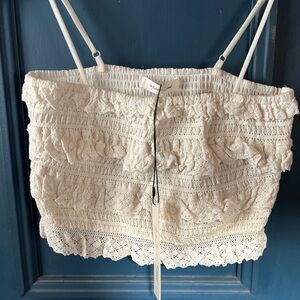 NWT Mustard Seed White Lace Smocked Top